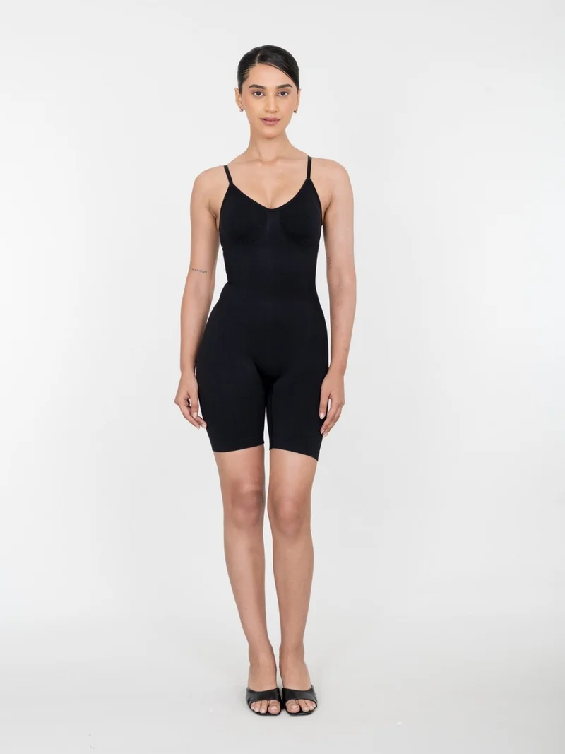 Shapercult Store Black Mid Thigh Bodysuit for Women